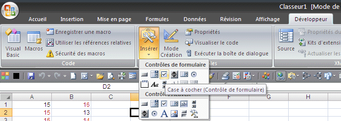 Insertion case à cocher 2007